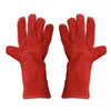 1 Par Largo Mig Soldadura Soldador Trabajo Piel Vacuno Guantes 35cm Llenos Rojo