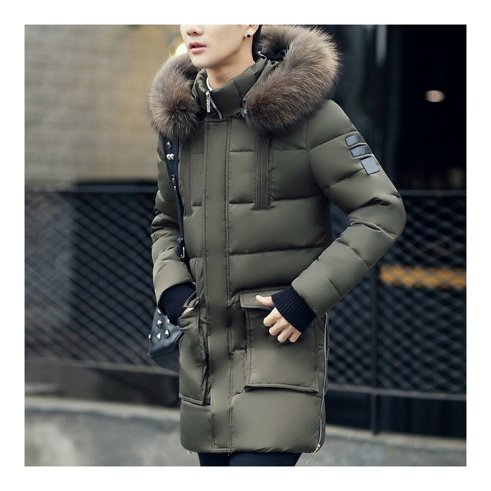 Man Cloth Down Coat Thick Long Fur Collar  army green