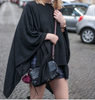 Street Style Black Asymmetrical Draped Cotton Cape Kaftan Top