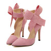 Super Groß Schleifenknopf Spitz Hoher Absatz Peep-Toe Damen Sandalen