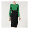 Splicing Contrast Color Batwing Sleeve Long Dress Belt   green   S
