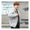 Light Thin Short Down Coat Man Hooded Fashionable   light grey