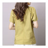 Loose Plus Size Cotton&Flax Casual Top T-shirt   yellow green