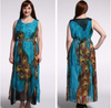 Sexy Sleeveless Boho Peacock Swing Maxi Long Dress with Belt