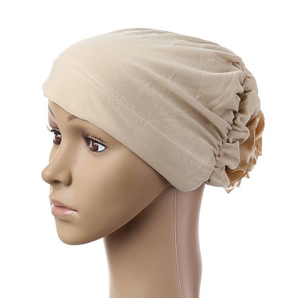 Muslim Scarf Kerchief Hat Flower Casual   beige yellow