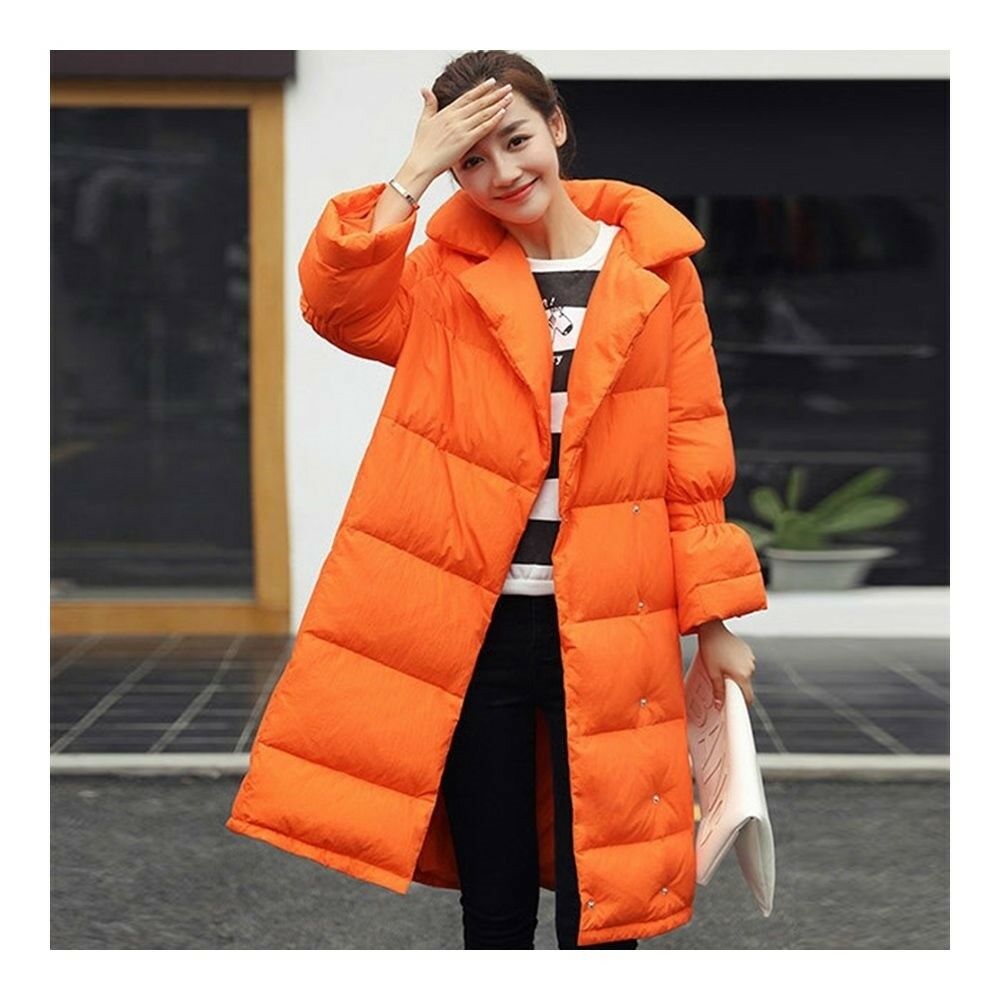 Middle Long Down Coat Woman Casual Coat   orange