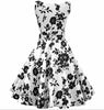 Women Vintage 50s Rockabilly Audrey Hepburn Boat Neck Floral Printed Swing Dress