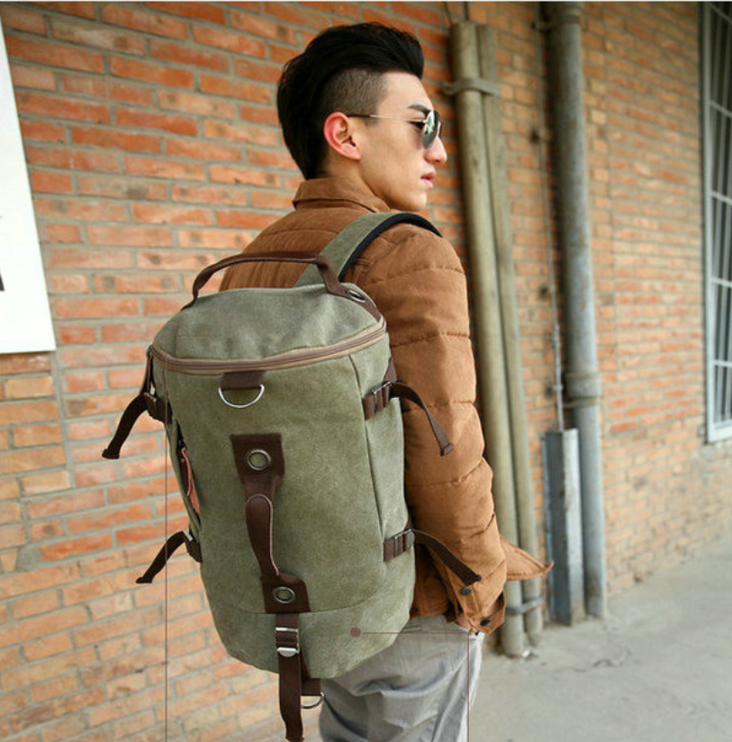Mens Outdoor Round Bin Shape Retro Shoulder Bag with Handle zipper closure