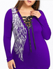 Sexy Black Purple Red Gothic Floral Lace Insert Angel Wings Blouse Top Plus Size