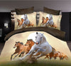 3D Flower Queen King Size Bed Quilt/Duvet Sheet Cover 4PC Set Horses