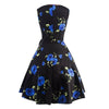 Damen Vintage Kleid Sommer Drucken Big Schößchen Blau