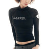 Fashionable Diving Suit Surfing Long Sleeve Slim Black Printing Tops