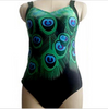 Black Peacock Print Padded Bikini Set Tankini 1Piece Monokini Swimwear Plus Size