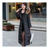 Long Down Coat Plus Size Big Fur Collar Slim Thick    black
