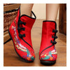 Vintage Beijing Cloth Shoes Embroidered Boots 12-03   red with cotton  35