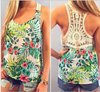 Tropical Blossom Floral & Leaves Sleeveless Crochet Back Tank Top