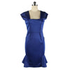 Femme Fin Élastique Robe Col Carré Magnifique Robe Complète Bleu Foncé