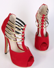 Gold Hollow Out Roma Peep-toe Platform High Heels for Party Event Club Black/Red