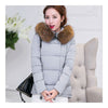 Winter Slim Candy Color Fur Collar Short Down Coat grey