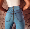 Damen Denim Reißverschluss Offener Rücken Distressed Röhrenjeans Hohe Taille