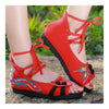 Alt Peking Stoff Bestickt Schuhe Bequem Sandalen Rot