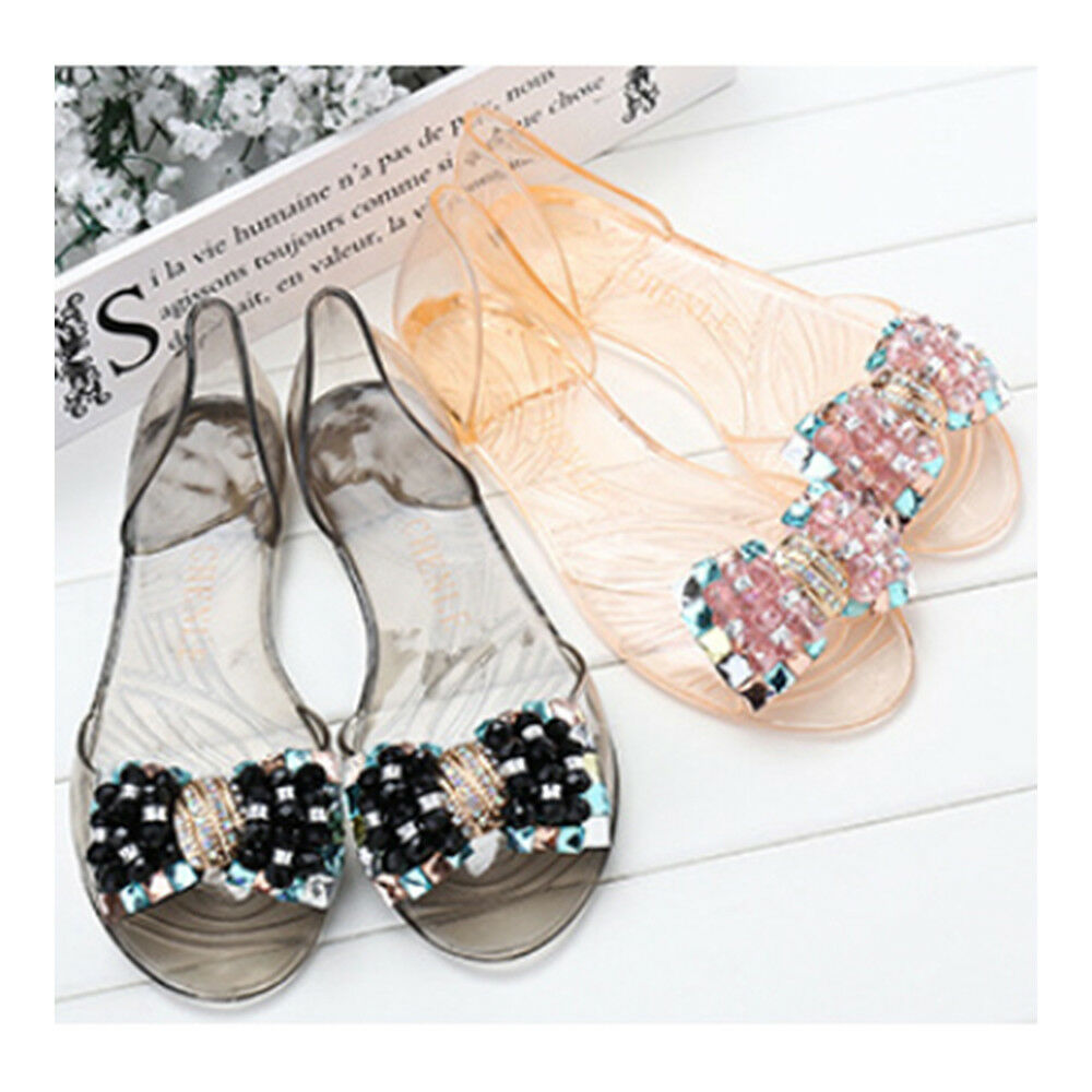 Manual Beands Transparent Jelly Shoes Beach Bowknot Peep-toe Sandals Summer