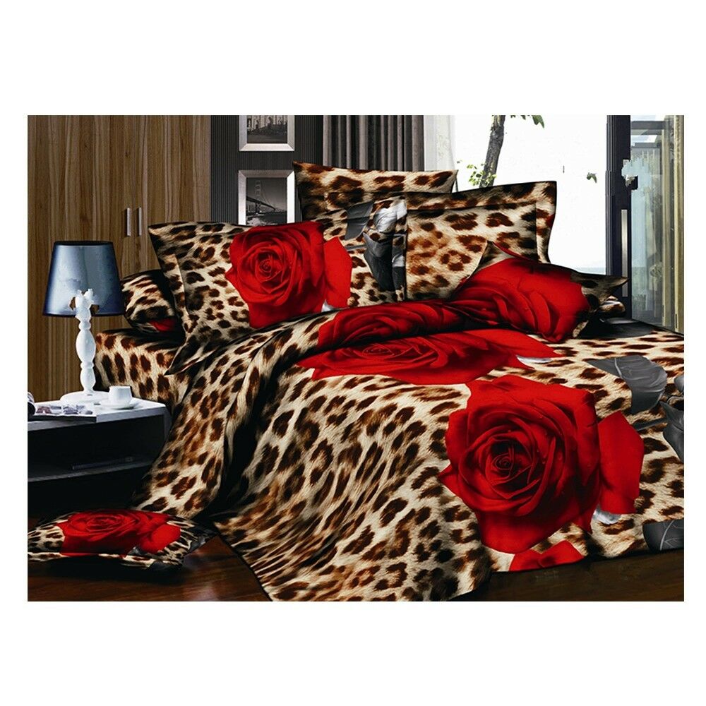 3D Active Printing Bed Quilt Duvet Sheet Cover 4PC Set Upscale Cotton 006