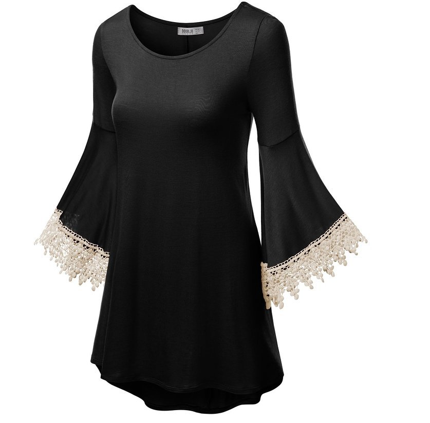 Black Gothic Crochet Bell Sleeve Sweetheart Casual Mini Dress
