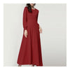 Muslim Single-breasted Vintage Big Peplum Dress   wine red   M