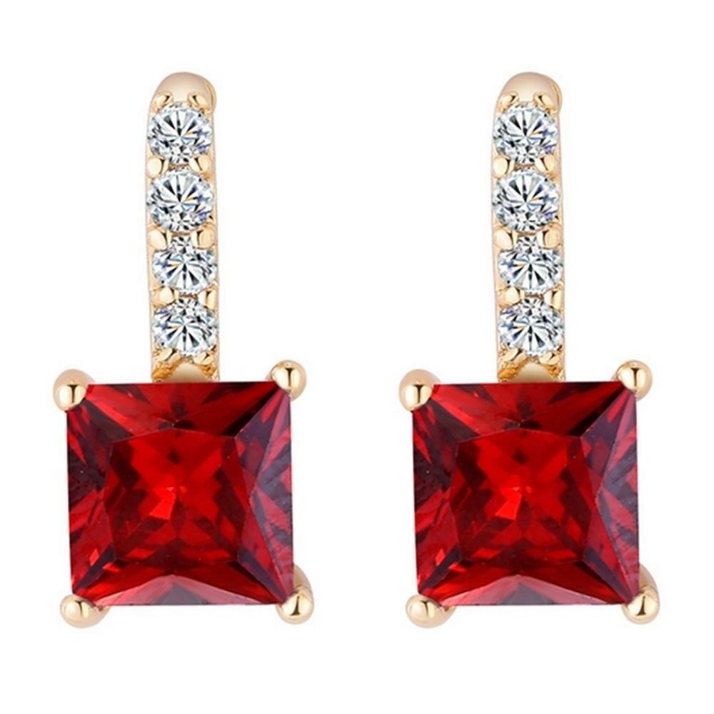 Square Zircon Ear Accessory   gold plated red zircon