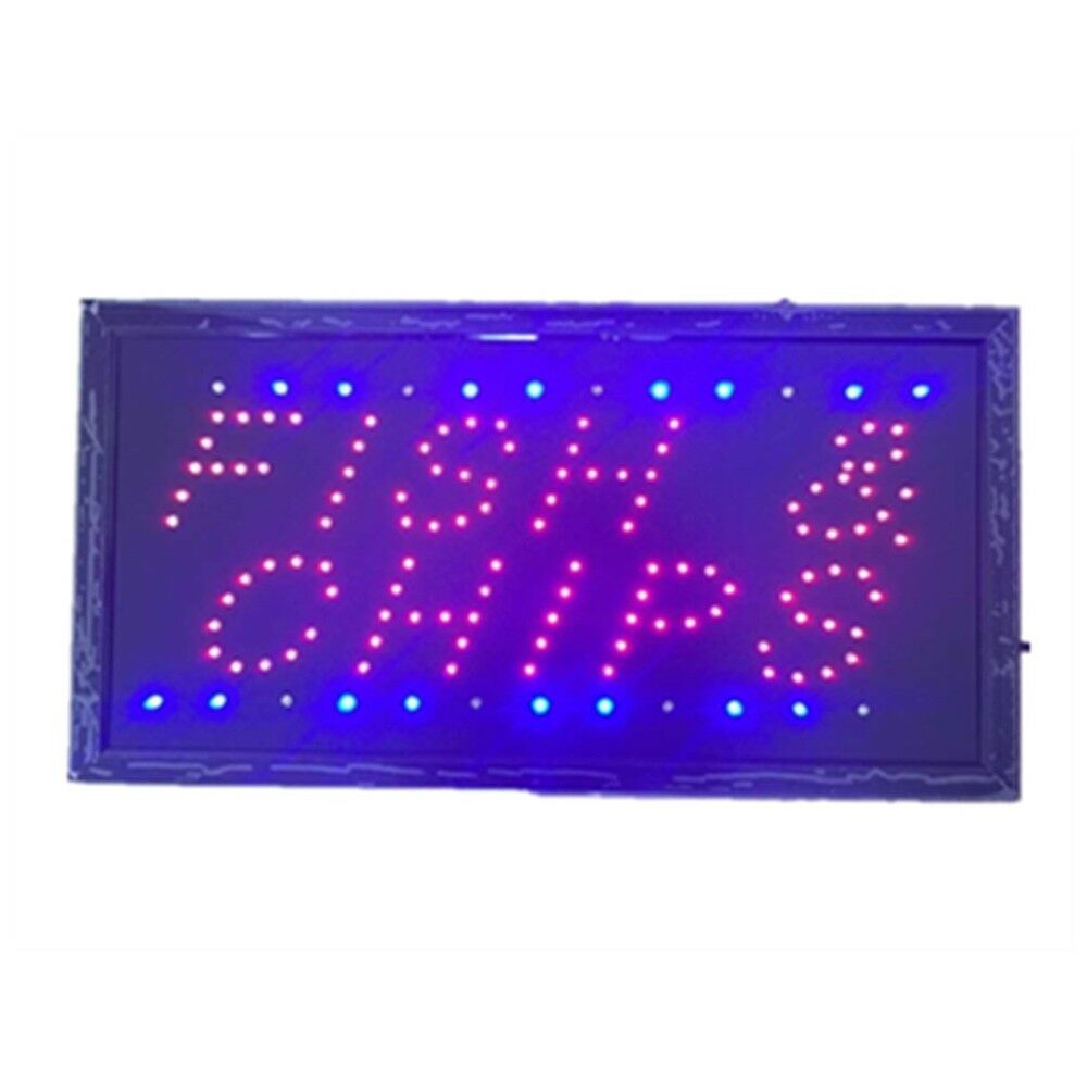 Neon Lights LED Animated Fish Chips Attractive Sign Store Shop Sign 220V
