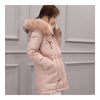 Hooded Middle Long Racoon Down Coat Woman Slim Warm   pink