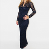 Vestido Talla Grande Mujer Encaje Manga Larga Festoneado Cuello Cóctel Maxi