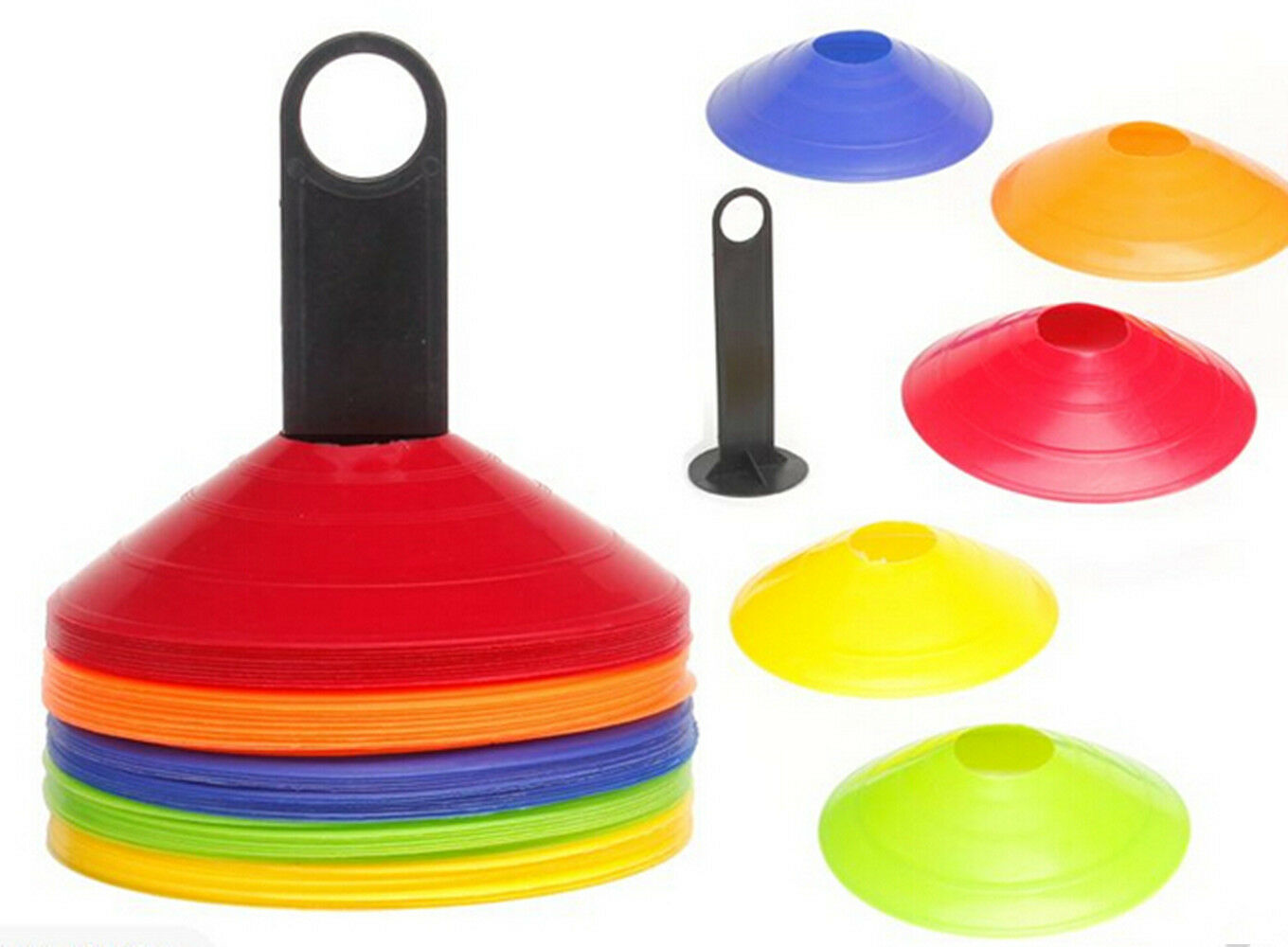 50 Cones with Holder Marker Disc Soccer Football Training Sports Free Holder