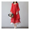 Mori Niña Algodón Seda Placa Vestido Botones ROJO M