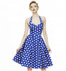 50s Rockabilly Retro Audrey Hepburn Womens Halter Strappy Polka Dot Swing Dress