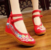 Vintage Chinesisch Ethnische Stickerei Hoher Absatz Aufzug Tanzen Schuhe Phönix