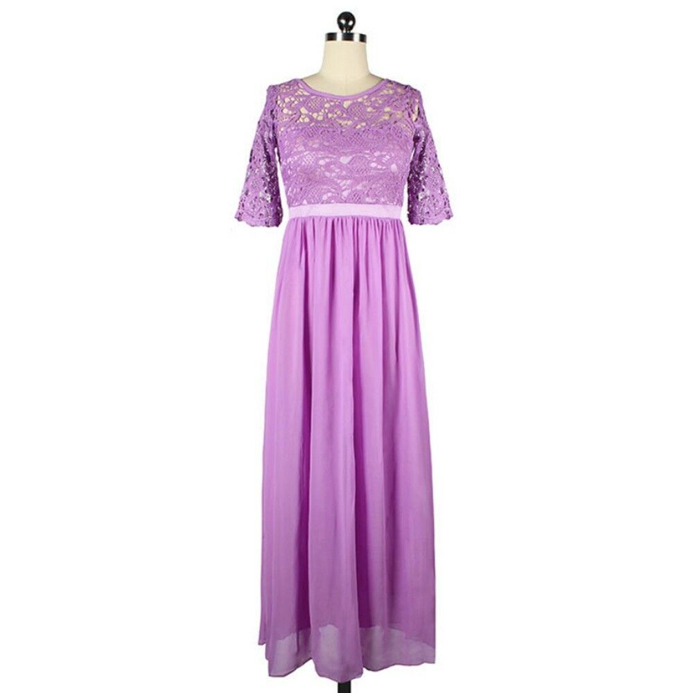 Lace Macrame Sexy Chiffon Full Dress   purple