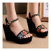 Bestickt Schuhe Plateau Slipsole Sandalen Schwarz