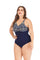 Women Classic Blue Chromatic Geometric Pattern Padded One Piece  Swimsuit Padded
