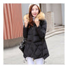 Winter Slim Middle Long Cotton Coat Plus Size Thick Hoodied Fur Collar    black