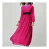 Muslim Robe Dress Belt Long Sleeve Women Garment   rose red   M