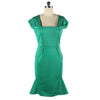 Damen Schmal Elastisch Schönes Kleid Rechteckiger Kragen Komplettes Kleid Grün