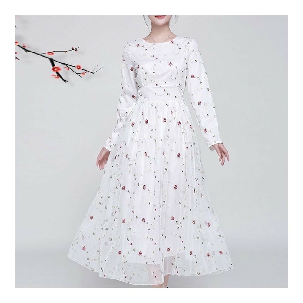 Long Sleeve Lace Embroidery Big Peplum Big Peplum   white pink  S