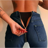 Damen Denim Reißverschluss Offener Rücken Distressed Röhrenjeans Hohe Taille