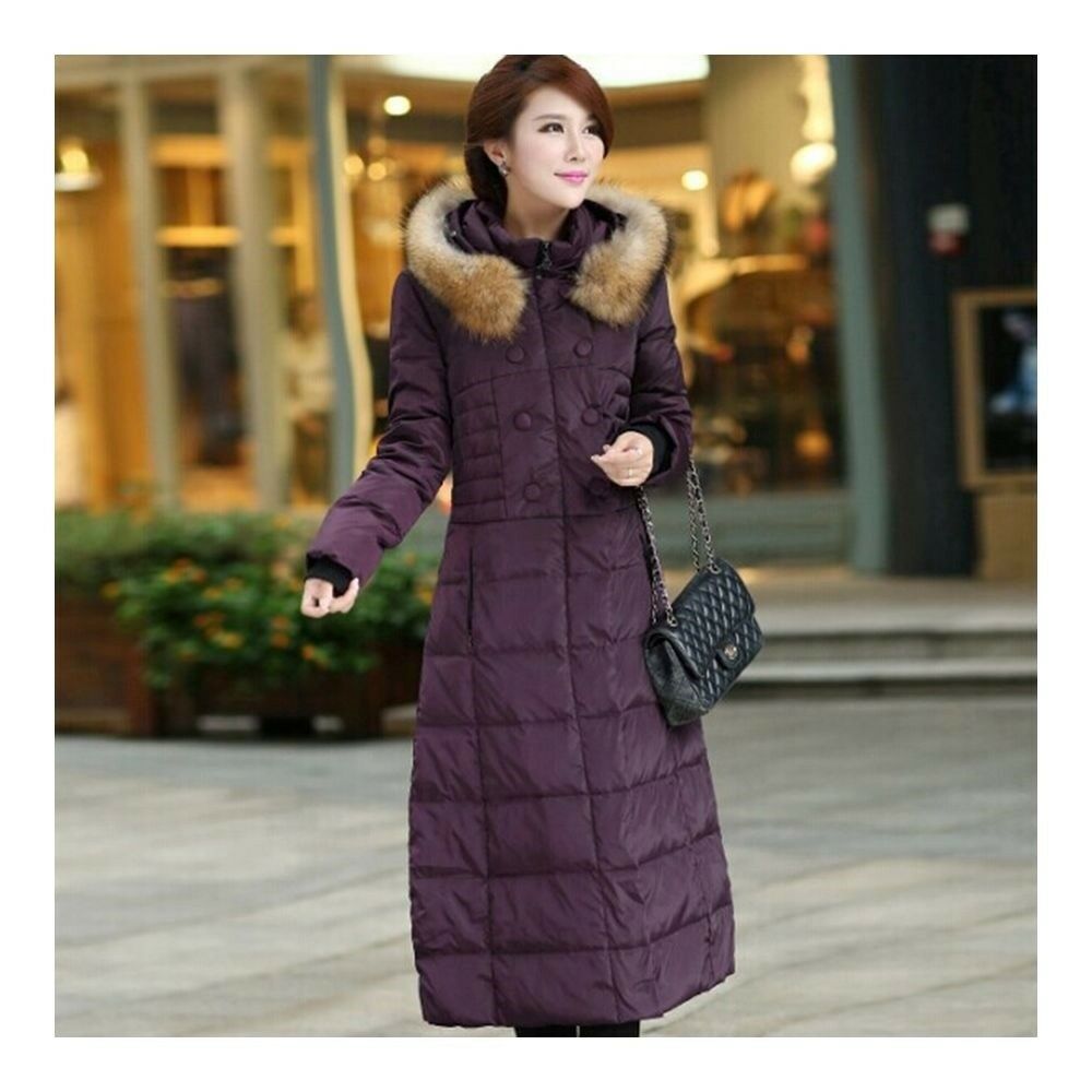 Long Down Coat Plus Size Big Fur Collar Slim Thick    purple