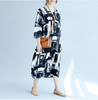 Schwarz & Weiß Abstrakter Aufdruck Übergroßer Baggy-Stil Tunika Langes Kleid
