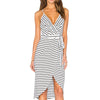 Deep V-necked Stripe Suspender Swallow-tailed Dress