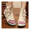 Vintage Peking Stoff Schuhe Bestickt Stiefel Beige 35