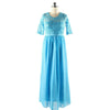 Spitze Makramee Sexy Chiffon Komplettes Kleid Blau
